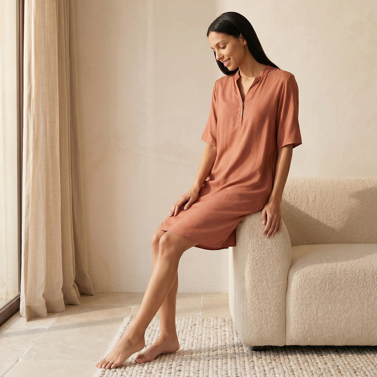 Set of 2 - Splash Intimates Knee Length Night Dress Short Sleeves Mandarin Collar Viscose-women-clothing-nightwear-nighties-image-4