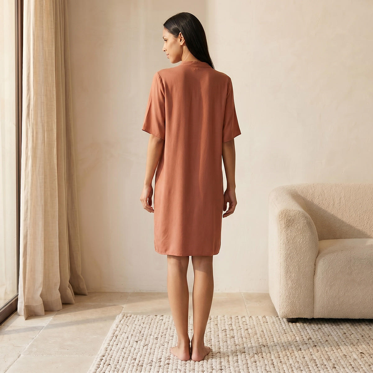 Set of 2 - Splash Intimates Knee Length Night Dress Short Sleeves Mandarin Collar Viscose-women-clothing-nightwear-nighties-image-5