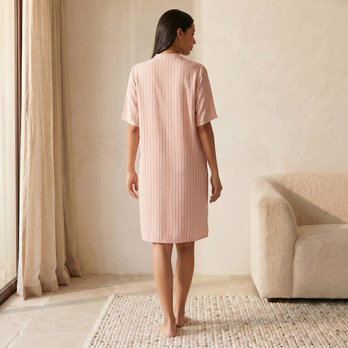 Set of 2 - Splash Intimates Knee Length Night Dress Short Sleeves Mandarin Collar Viscose-women-clothing-nightwear-nighties-image-7