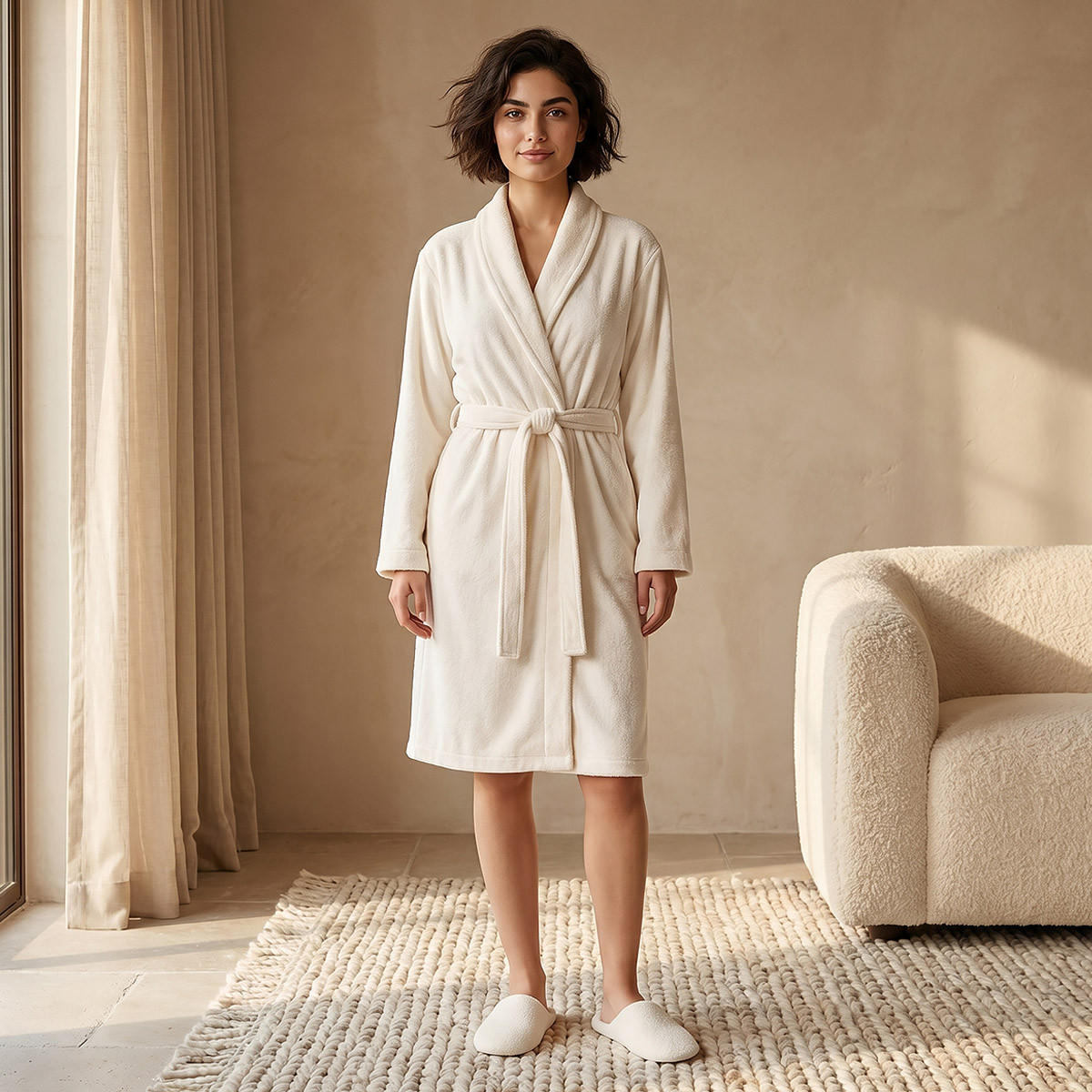 Robe Knee-Length with Belt and Slippers-women-clothing-nightwear-robes-image-1