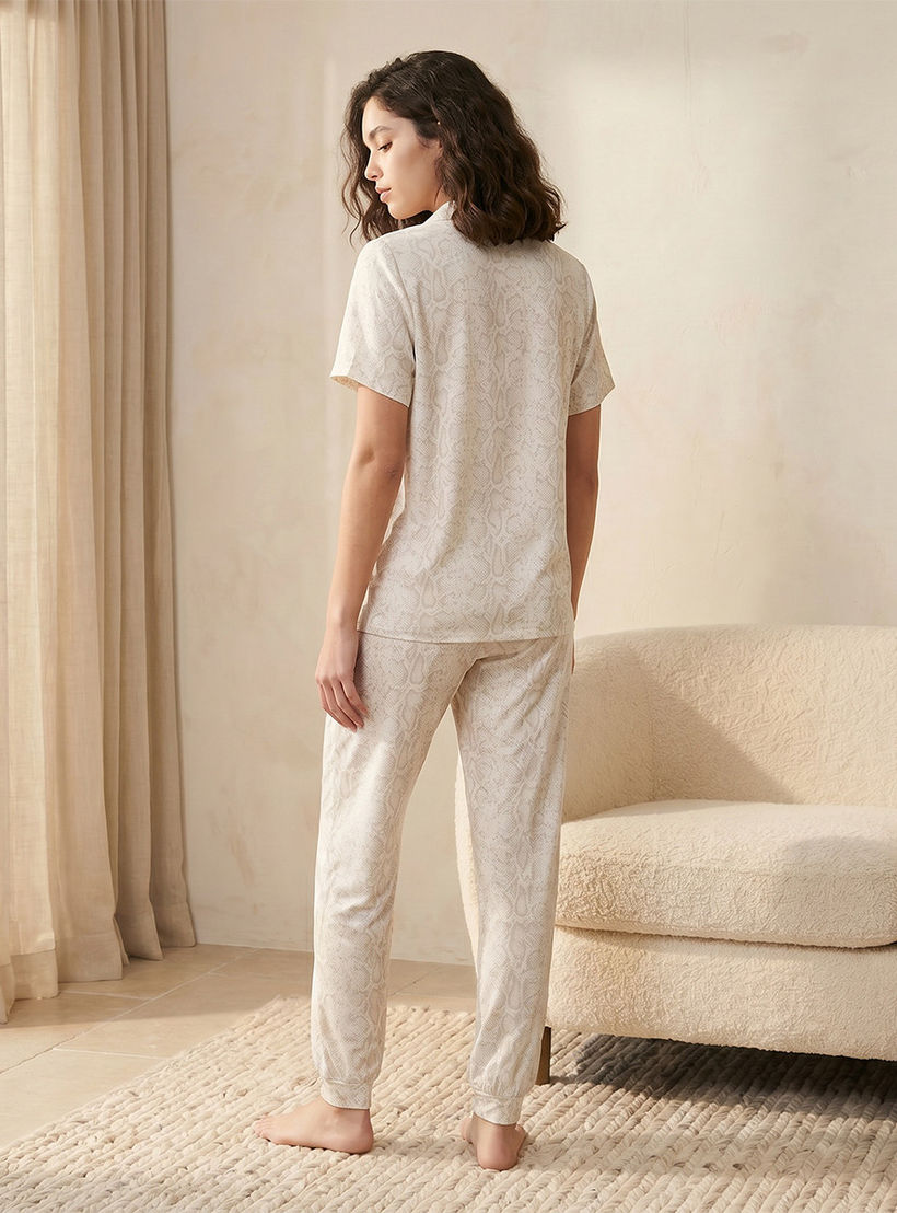 Pyjama Set Printed Button-Down Shirt & Trousers-women-clothing-nightwear-pyjamas-longsets-image-4
