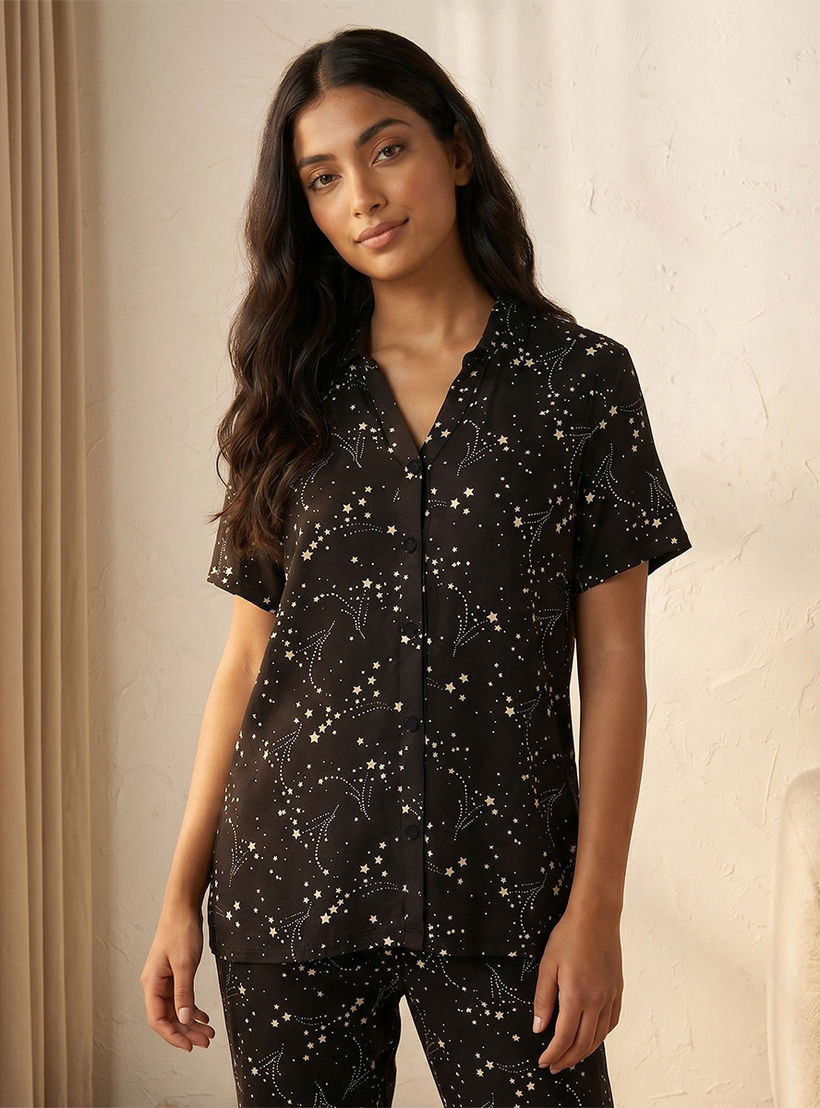 Pyjama Set Printed Button-Down Shirt & Trousers-women-clothing-nightwear-pyjamas-longsets-image-3