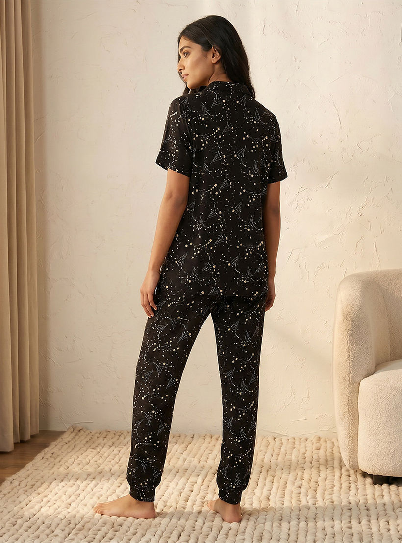 Pyjama Set Printed Button-Down Shirt & Trousers-women-clothing-nightwear-pyjamas-longsets-image-4