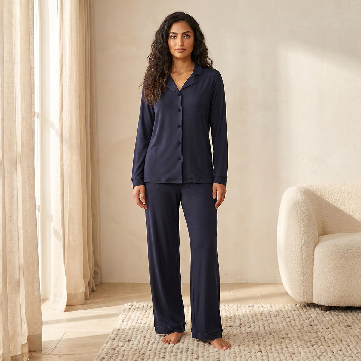 Pyjama Set Button-Down Shirt & Trousers-women-clothing-nightwear-pyjamas-longsets-image-1