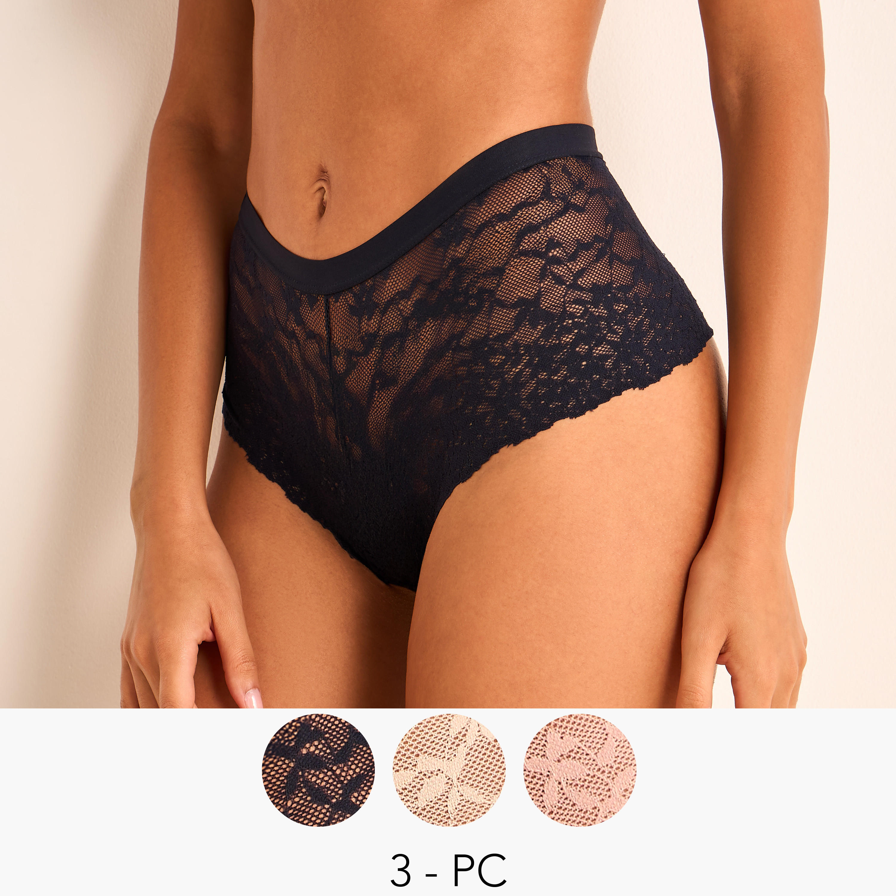 Set of 3 - Full Briefs High Waist Lace Design-women-clothing-lingerie-panties-image-1