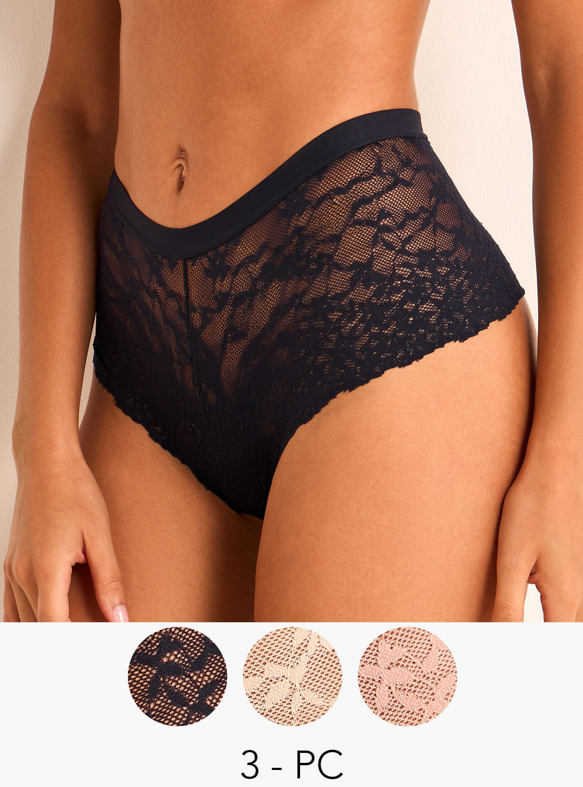 Set of 3 - Full Briefs High Waist Lace Design-women-clothing-plussize-lingerie-panties-image-1
