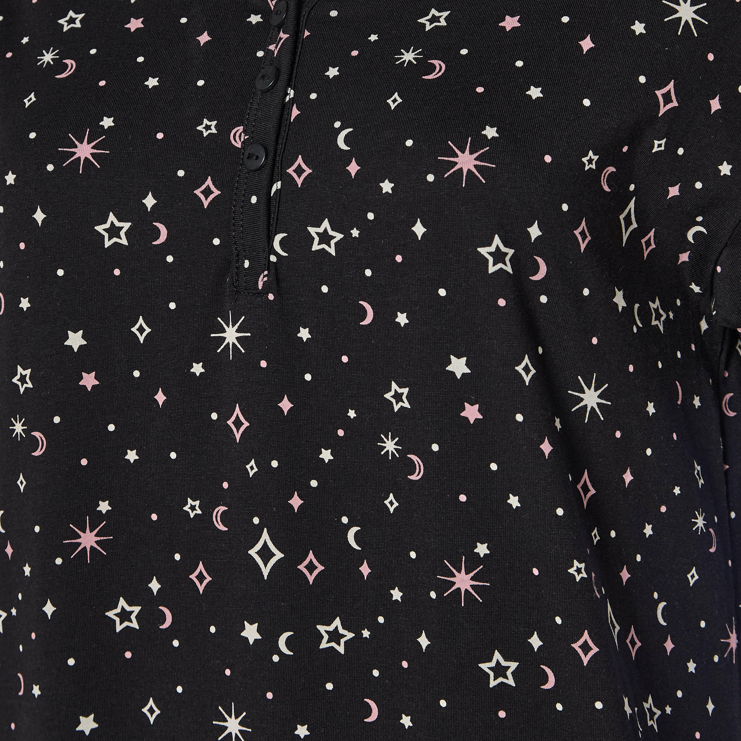 Knee Length Night Dress Short Sleeves with Celestial Print Cotton-women-clothing-nightwear-nighties-image-2
