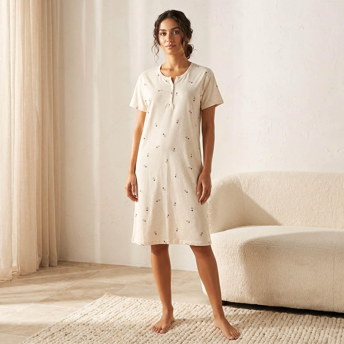 قميص نوم قطن طول الركبة بأكمام قصيرة وطبعات من سبلاش انتيميتس-women-clothing-nightwear-nighties-image-1