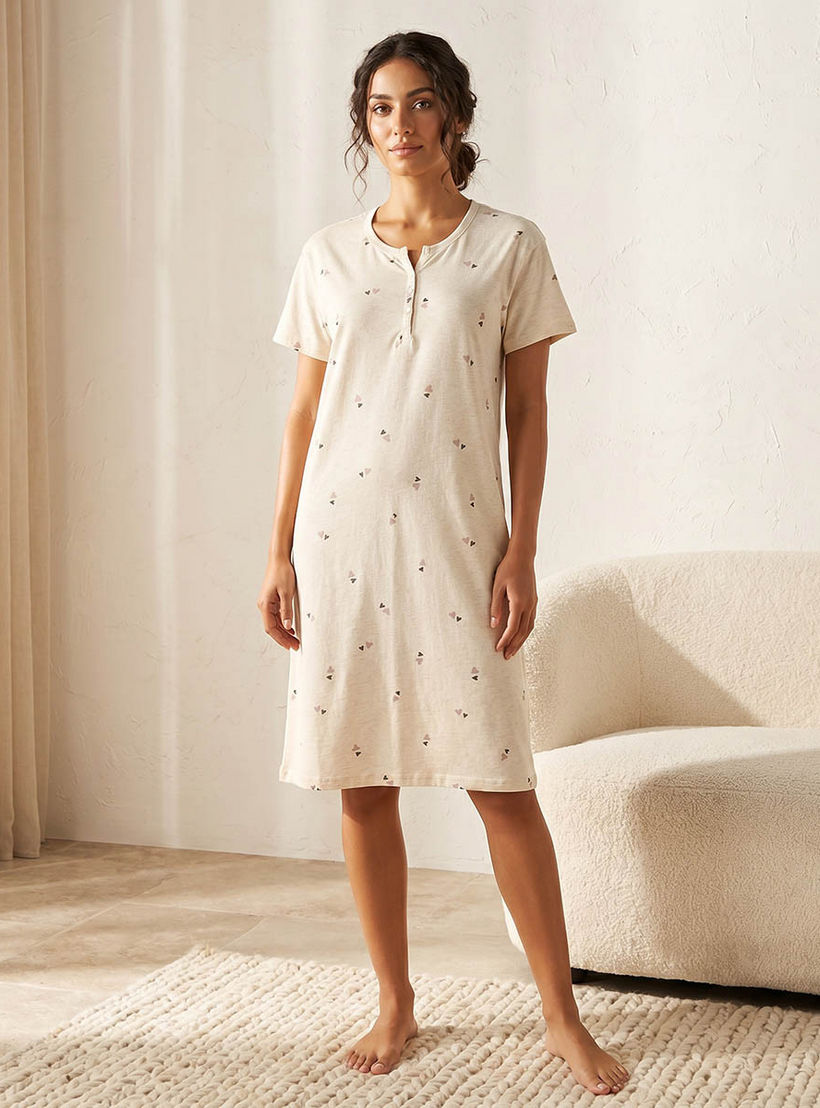 قميص نوم قطن طول الركبة بأكمام قصيرة وطبعات من سبلاش انتيميتس-women-clothing-nightwear-nighties-image-1