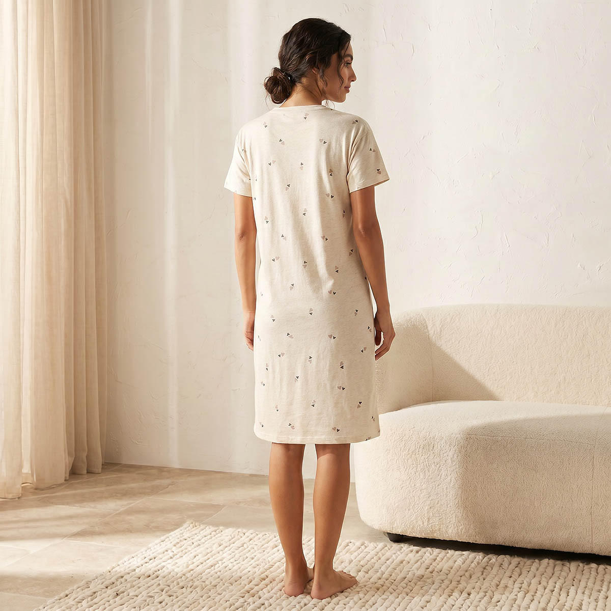 قميص نوم قطن طول الركبة بأكمام قصيرة وطبعات من سبلاش انتيميتس-women-clothing-nightwear-nighties-image-4