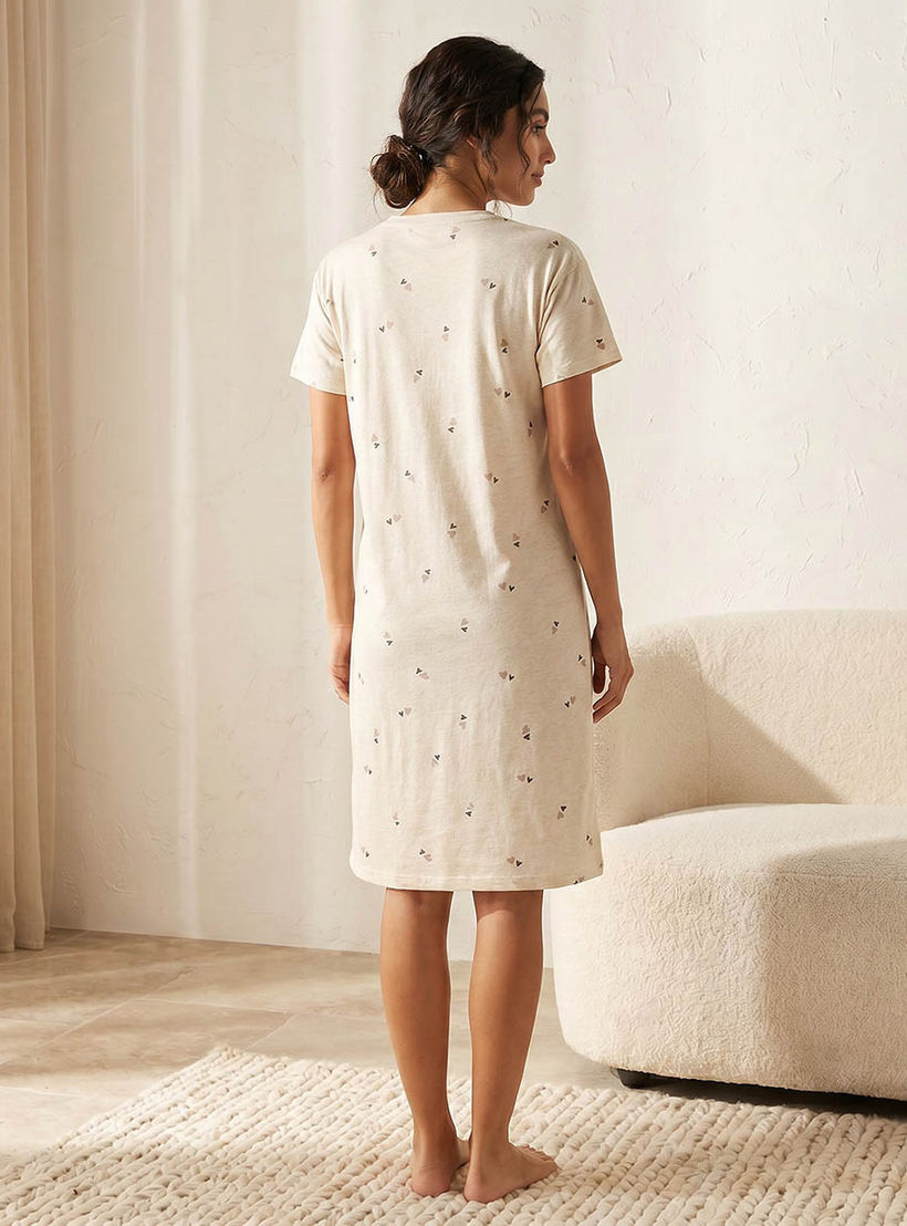 قميص نوم قطن طول الركبة بأكمام قصيرة وطبعات من سبلاش انتيميتس-women-clothing-nightwear-nighties-image-4