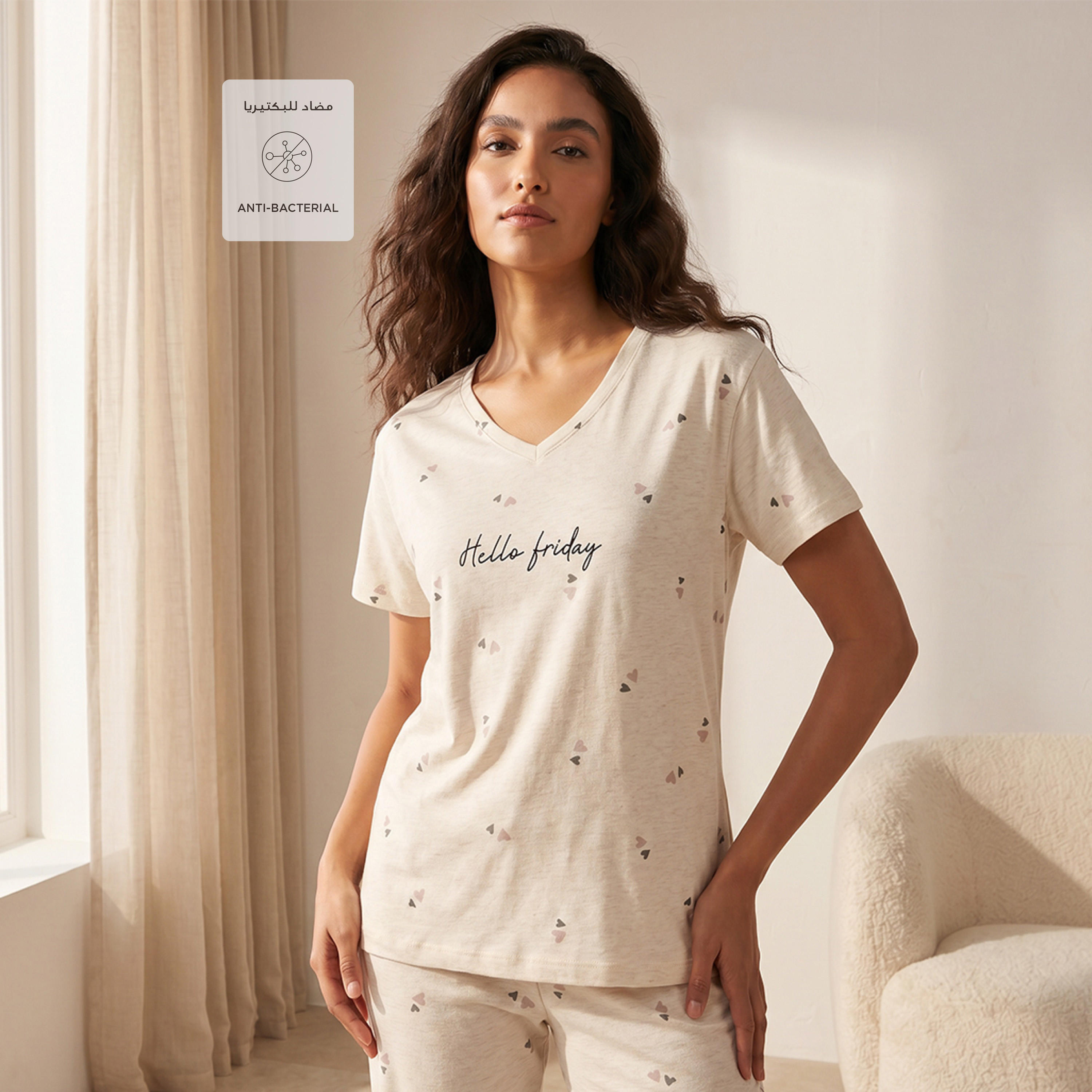 Pyjama Set Heart Print T-shirt & Trousers Cotton-women-clothing-nightwear-pyjamas-longsets-image-3