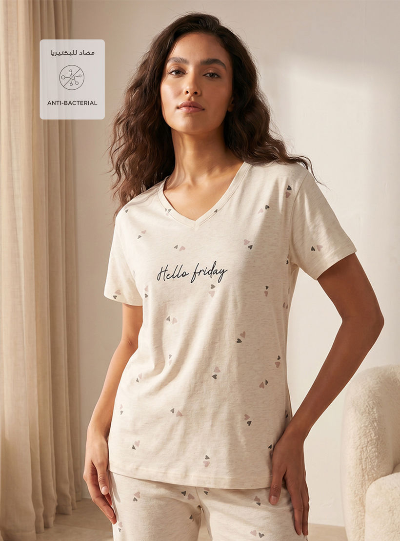 Pyjama Set Heart Print T-shirt & Trousers Cotton-women-clothing-nightwear-pyjamas-longsets-image-3
