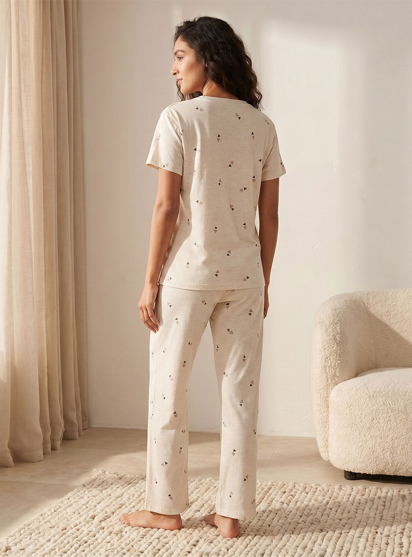 Pyjama Set Heart Print T-shirt & Trousers Cotton-women-clothing-nightwear-pyjamas-longsets-image-4