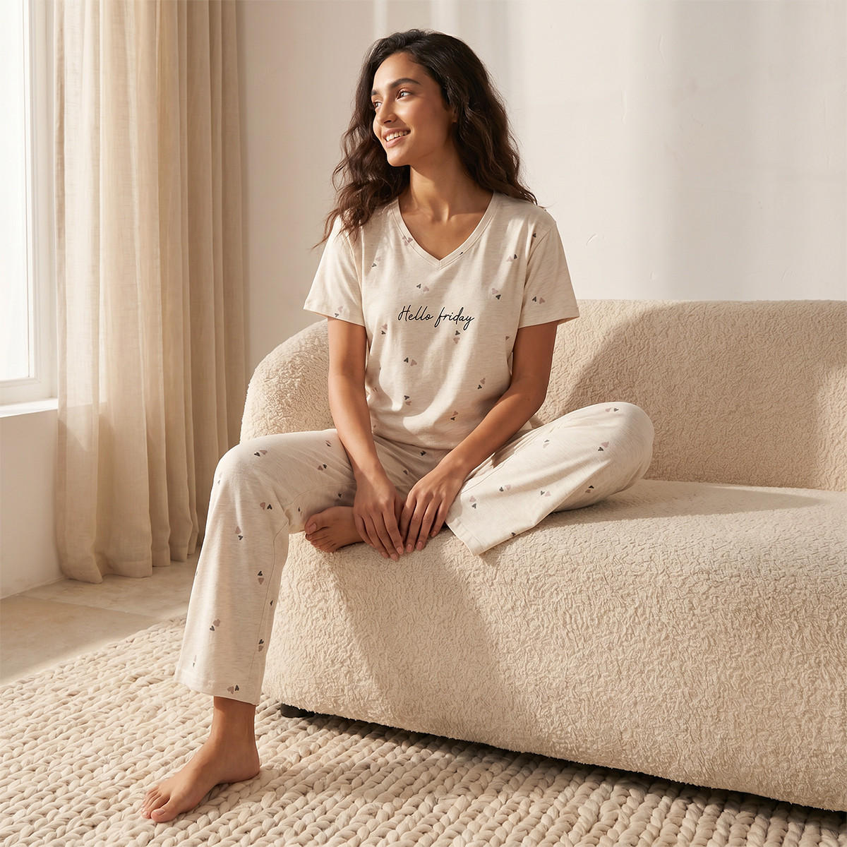 Pyjama Set Heart Print T-shirt & Trousers Cotton-women-clothing-nightwear-pyjamas-longsets-image-8