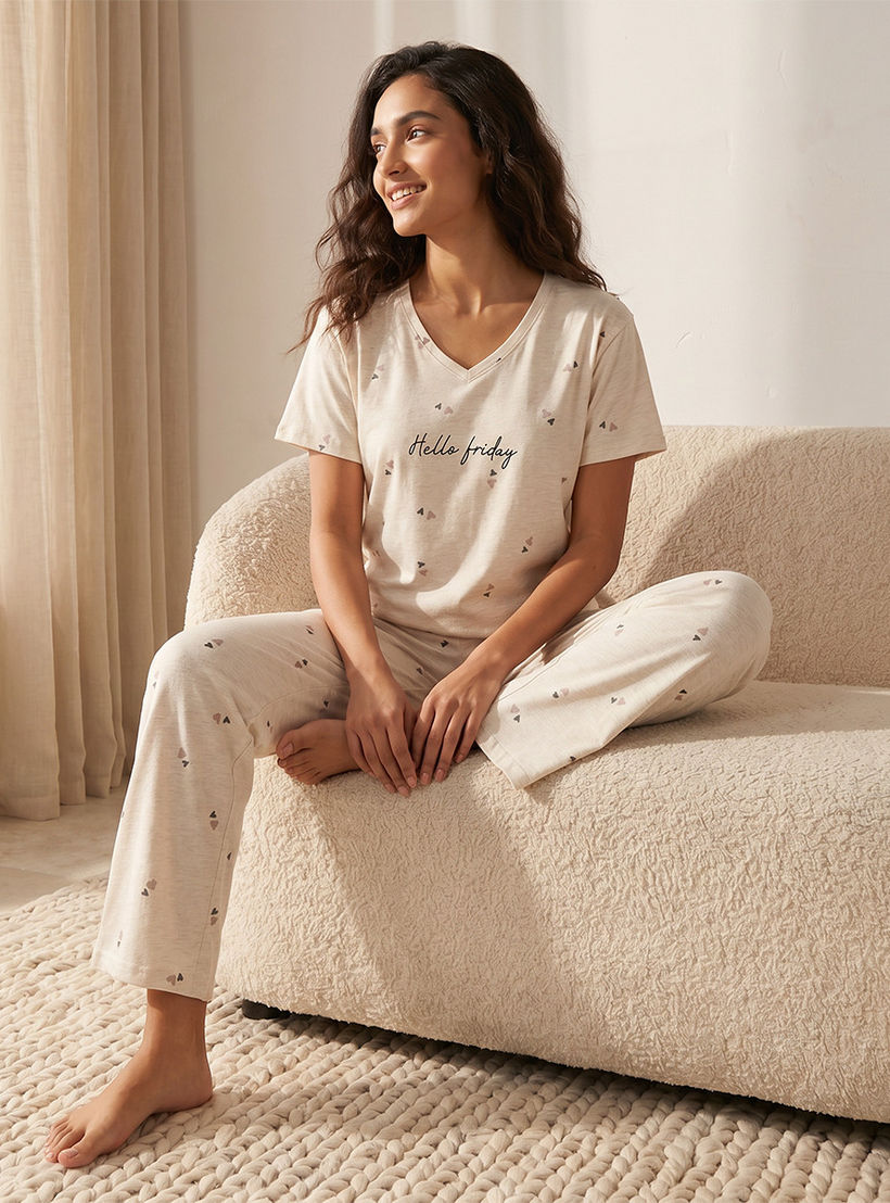 Pyjama Set Heart Print T-shirt & Trousers Cotton-women-clothing-nightwear-pyjamas-longsets-image-8