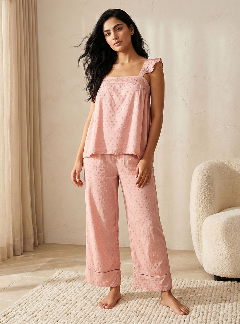 طقم بلوزة وبنطلون بيجاما فيسكوز مطرز-women-clothing-nightwear-pyjamas-longsets-image-1