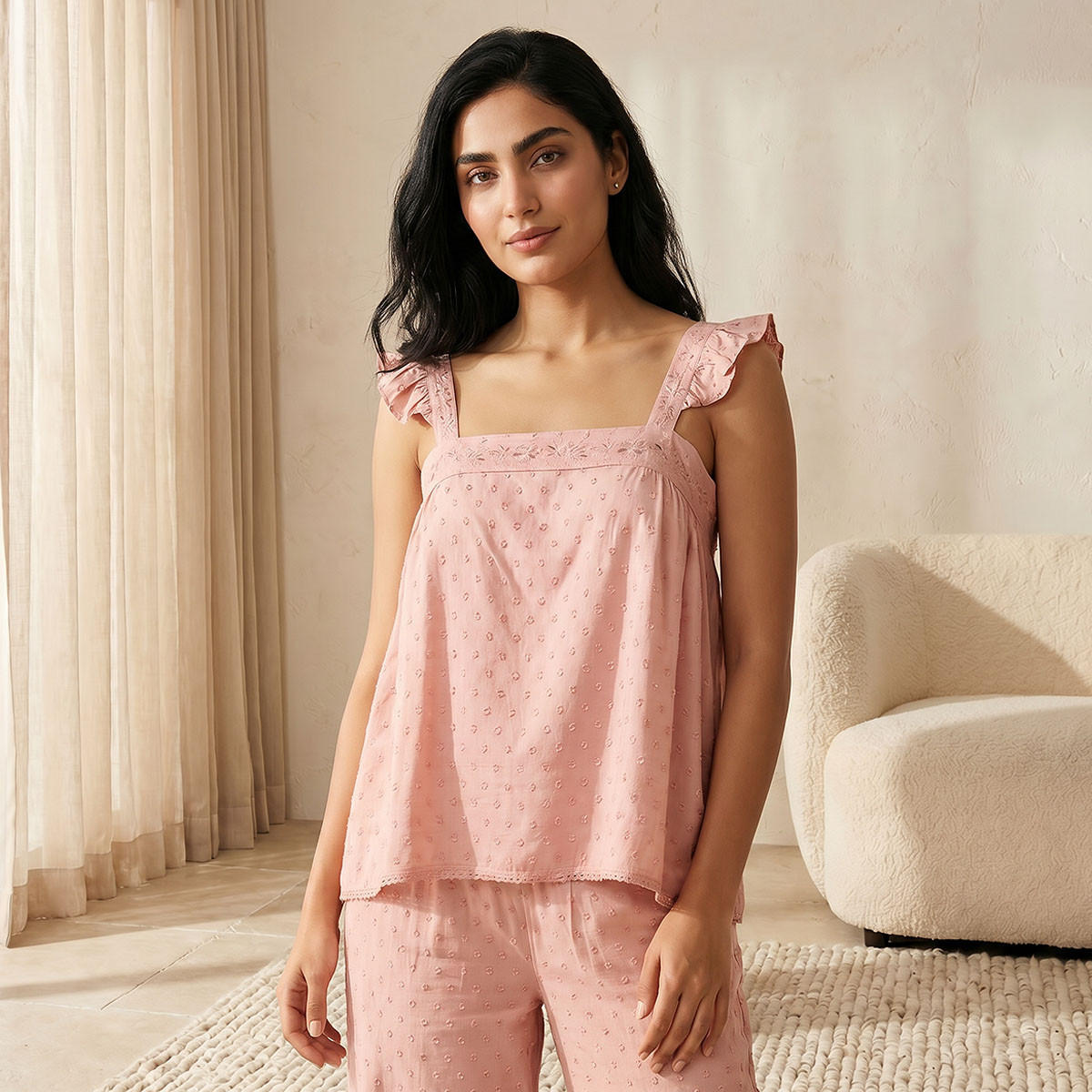 طقم بلوزة وبنطلون بيجاما فيسكوز مطرز-women-clothing-nightwear-pyjamas-longsets-image-3