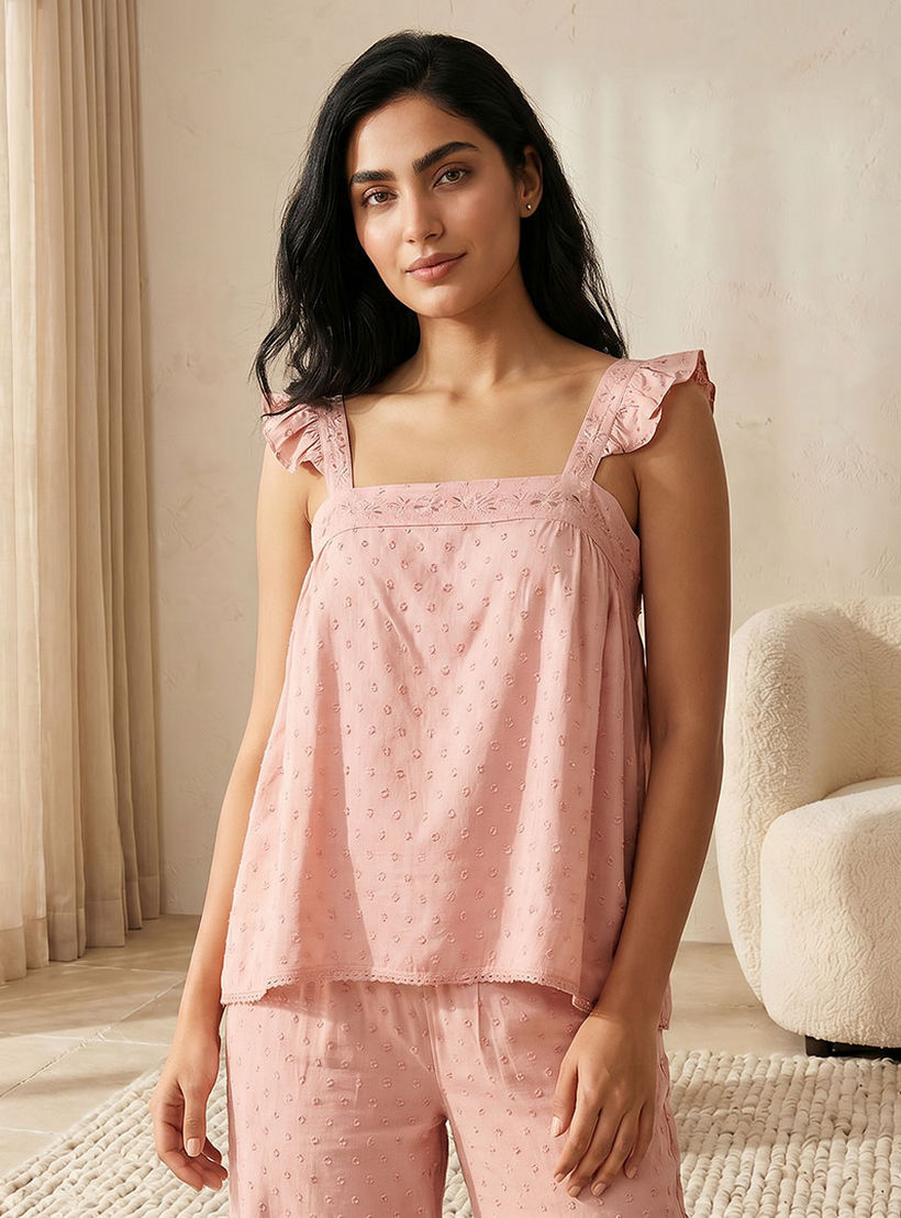 طقم بلوزة وبنطلون بيجاما فيسكوز مطرز-women-clothing-nightwear-pyjamas-longsets-image-3