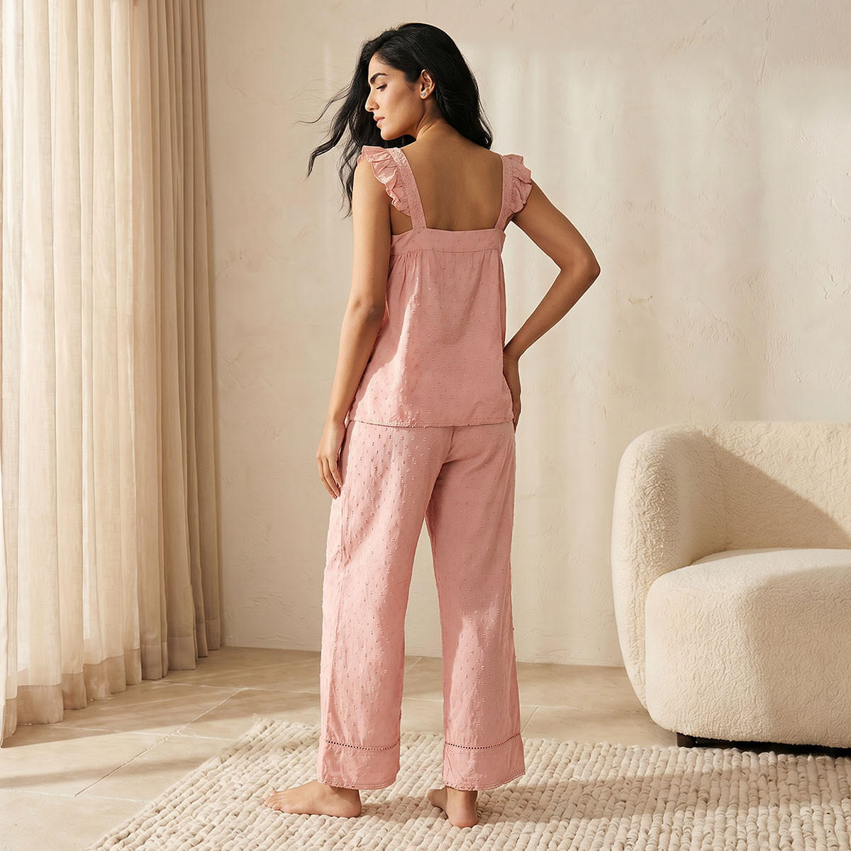 طقم بلوزة وبنطلون بيجاما فيسكوز مطرز-women-clothing-nightwear-pyjamas-longsets-image-4