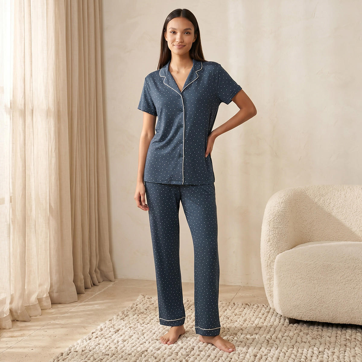 طقم بيجاما قميص وبنطلون فيسكوز بأزرار من سبلاش إنتيميتس-women-clothing-nightwear-pyjamas-longsets-image-1