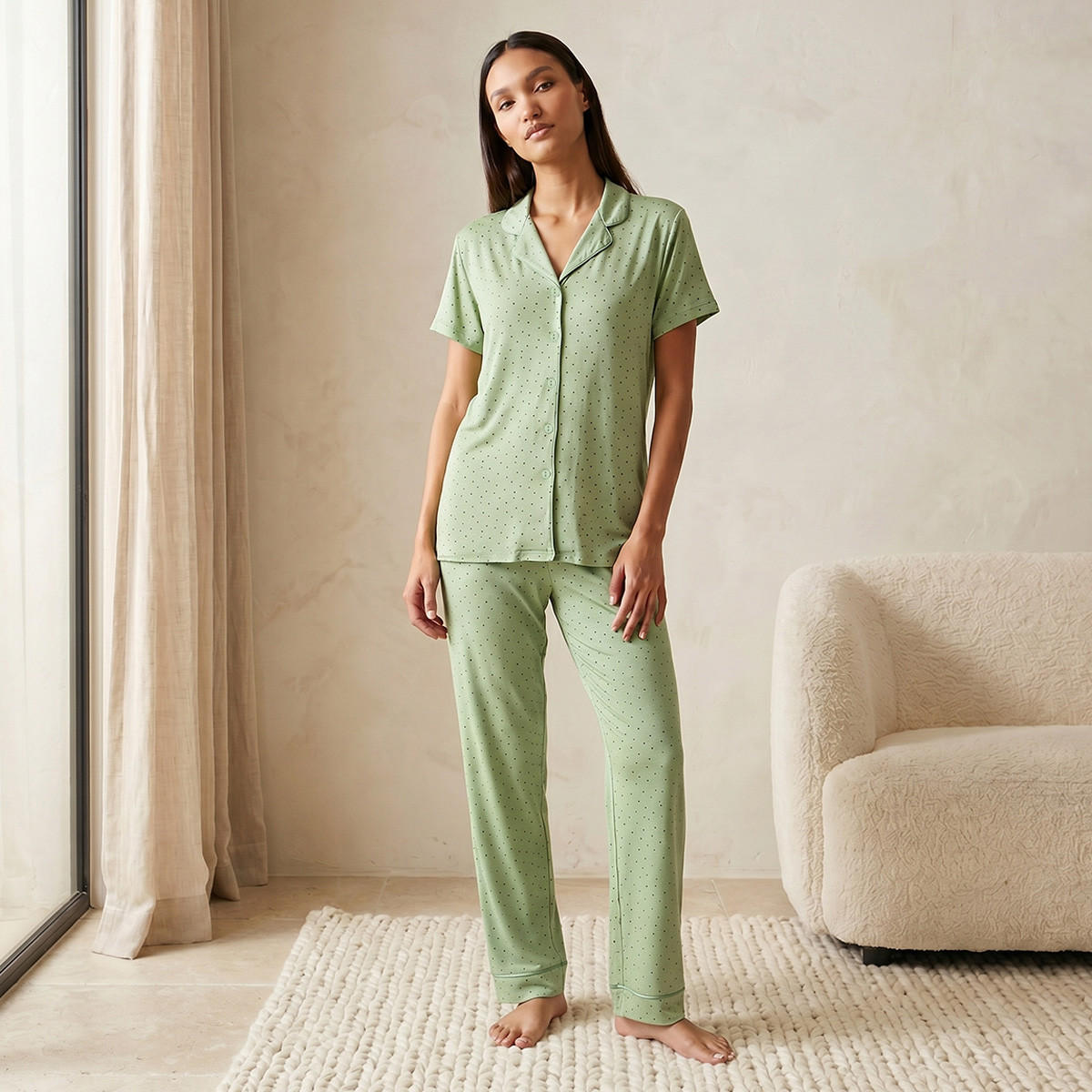 طقم بيجاما قميص وبنطلون فيسكوز بأزرار من سبلاش إنتيميتس-women-clothing-nightwear-pyjamas-longsets-image-1
