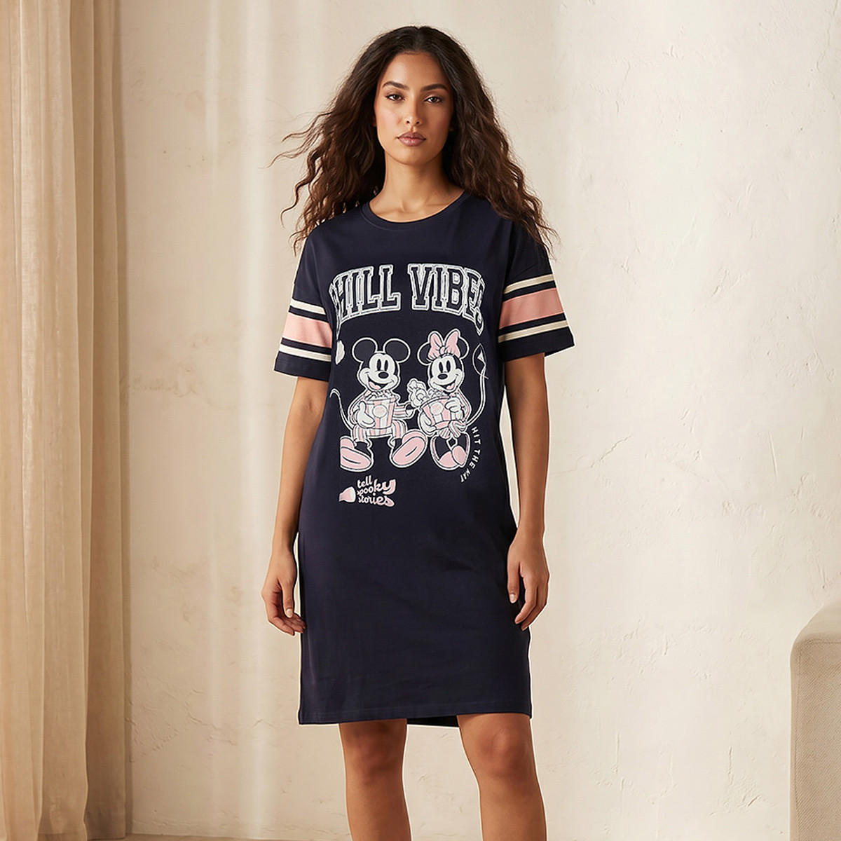 Splash Intimates Sleepshirt Short Sleeves Mickey and Minnie Mouse Print Cotton-women-clothing-nightwear-nighties-image-1