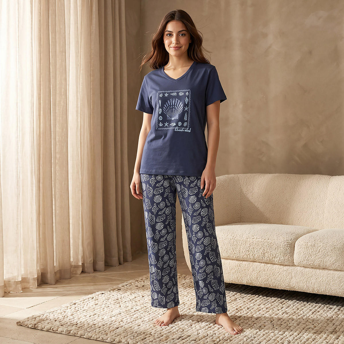 طقم بيجاما قطن بلوزة وبنطلون-women-clothing-nightwear-pyjamas-longsets-image-1