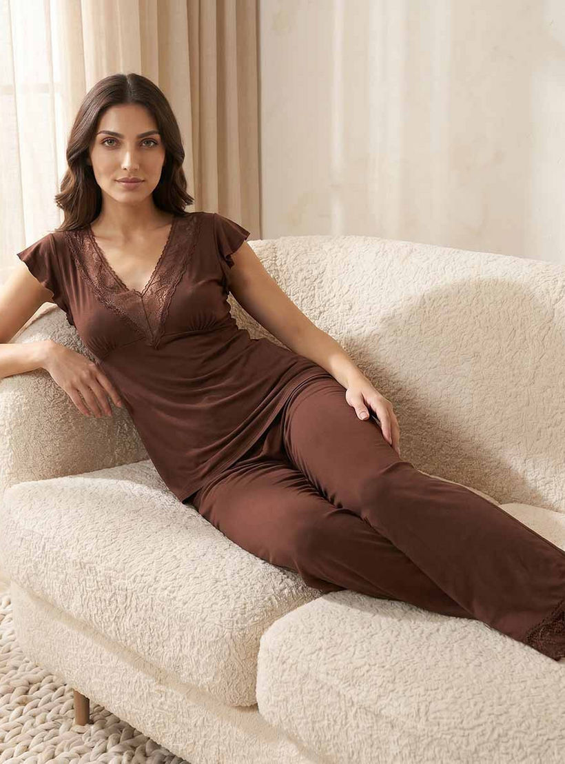 طقم بيجاما فيسكوز بنطلون وبلوزة من سبلاش إنتيميتس-women-clothing-nightwear-pyjamas-longsets-image-6