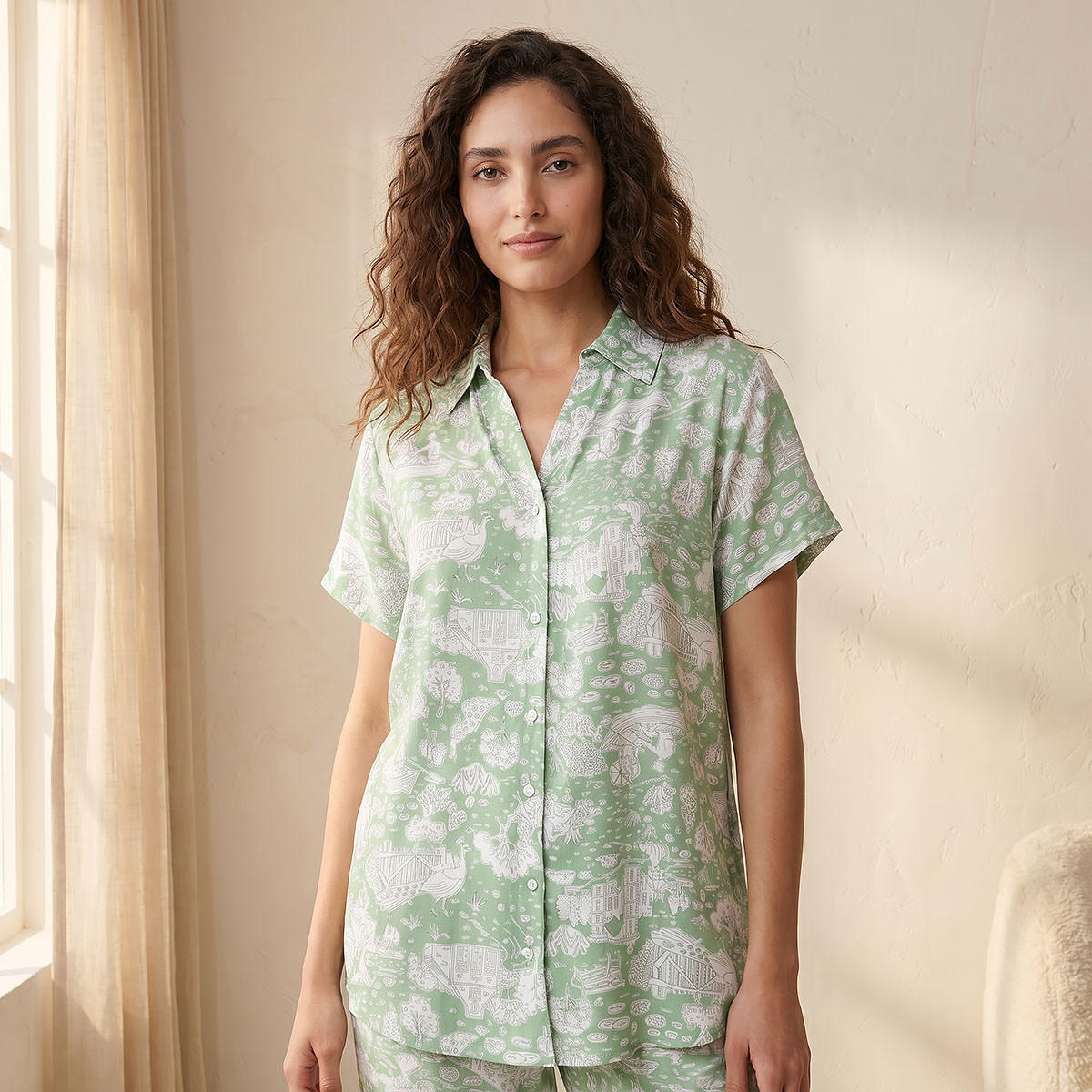 Pyjama Set Button-Down Shirt & Trousers Viscose-women-clothing-nightwear-pyjamas-longsets-image-3