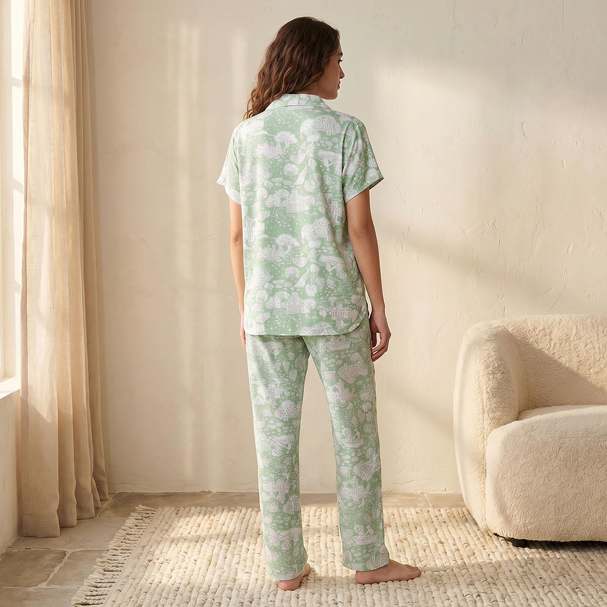 Pyjama Set Button-Down Shirt & Trousers Viscose-women-clothing-nightwear-pyjamas-longsets-image-4