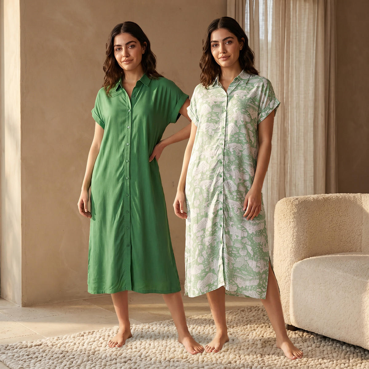 طقم من 2 - قميص نوم فيسكوز بأكمام قصيرة-women-clothing-nightwear-nighties-image-1