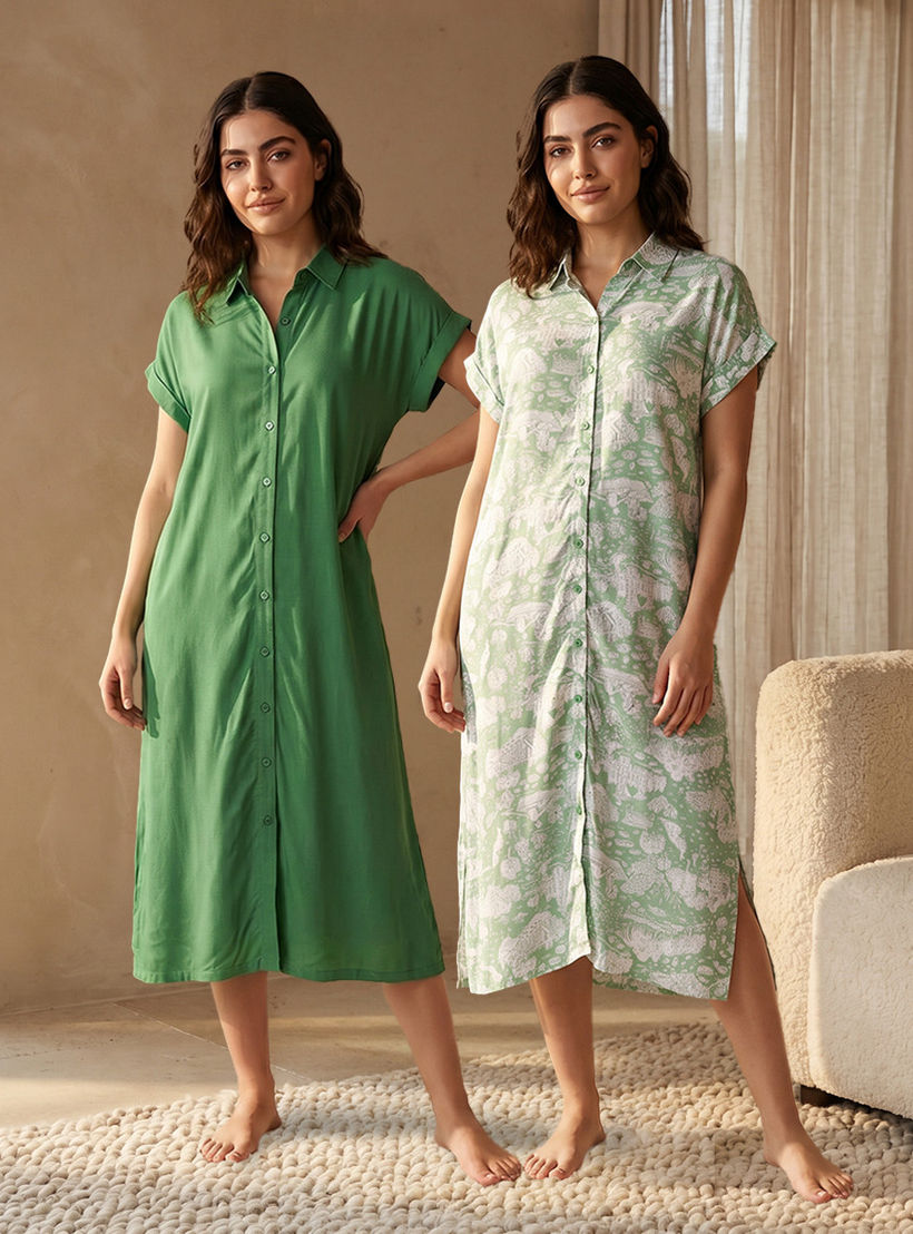 Set of 2 - Sleepshirt Short Sleeve Roll-Up Cuff Viscose-women-clothing-nightwear-nighties-image-1