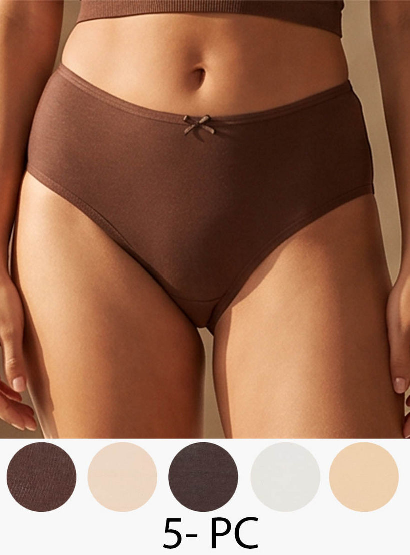 طقم سراويل داخلية بفيونكة 5 قطع إنتمتس من سبلاش-women-clothing-plussize-lingerie-panties-image-1