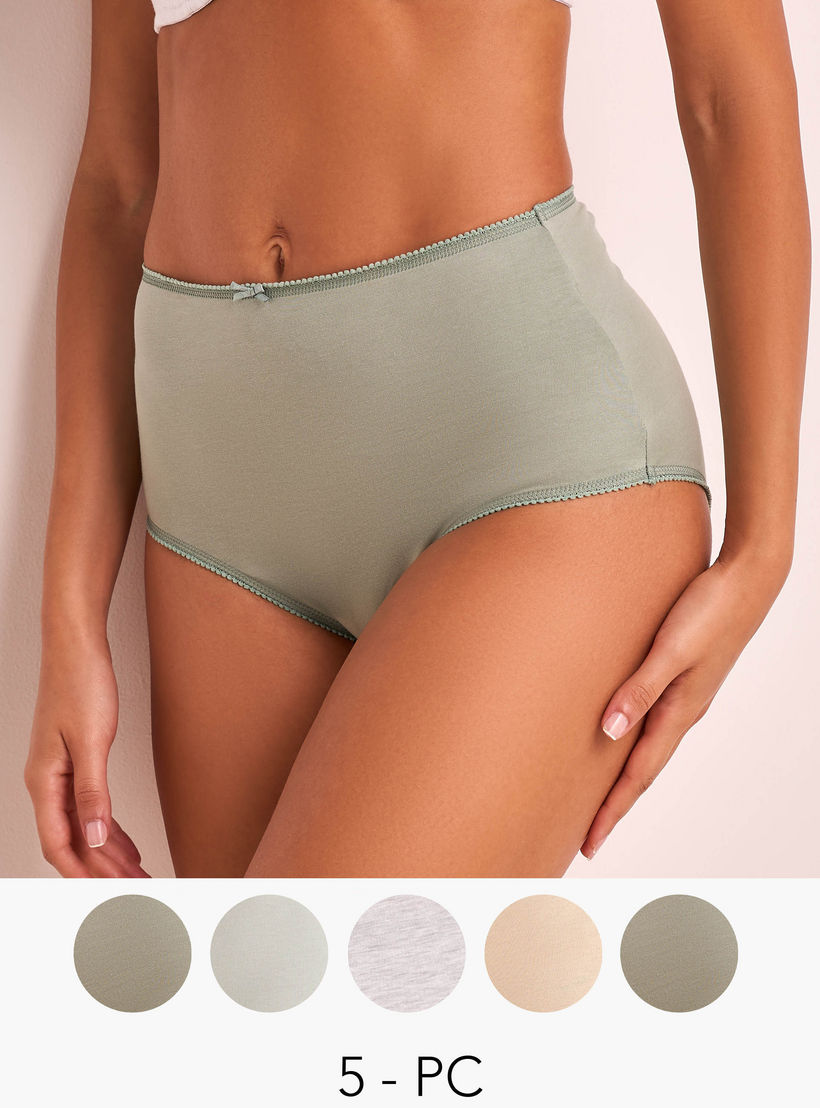 Set of 5 Full Brief High Waist Bow Accent-women-clothing-plussize-lingerie-panties-image-1
