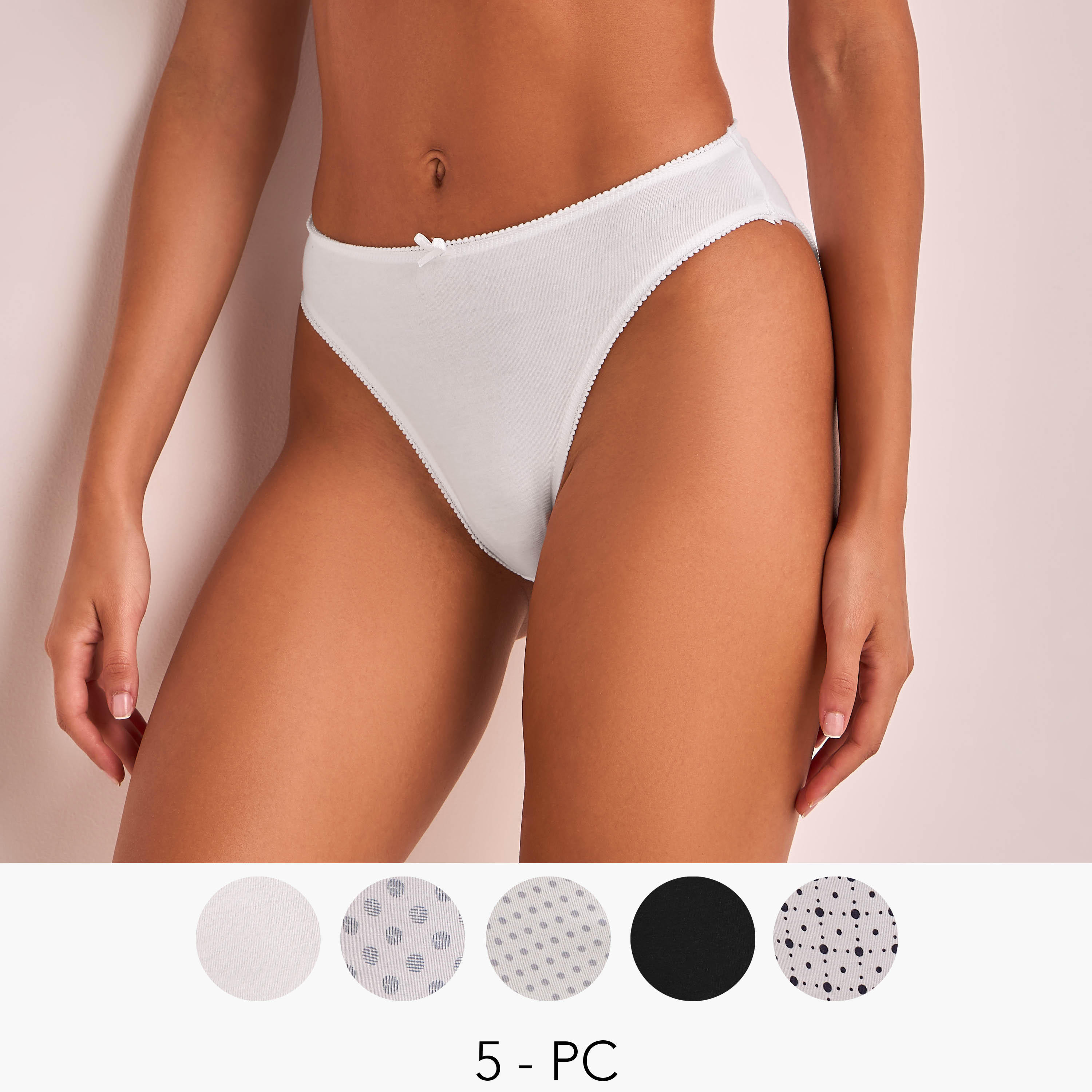 Set of 5 - High Leg Briefs Bow Accent-women-clothing-lingerie-panties-image-1
