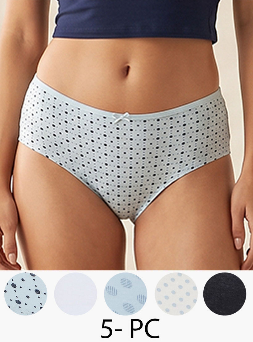 سراويل داخلية بتفصيلة فيونكة من سبلاش إنتيمتس - طقم من 5 قطع-women-clothing-plussize-lingerie-panties-image-1