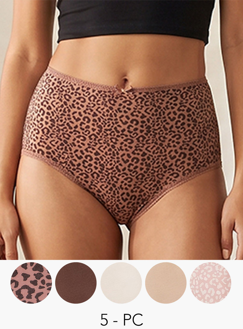طقم سراويل داخلية كاملة بخصر مرتفع وزينة فيونكة من سبلاش إنتيميتس - 5 قطع-women-clothing-plussize-lingerie-panties-image-1