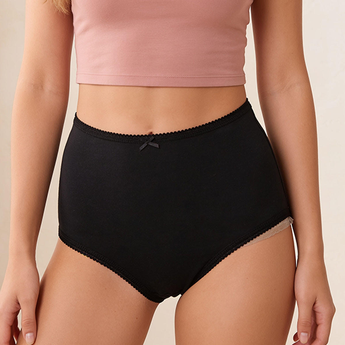 طقم من 5 - سراويل داخلية خصر عالي وتفاصيل فيونكة من سبلاش انتيميتس-women-clothing-plussize-lingerie-panties-image-8