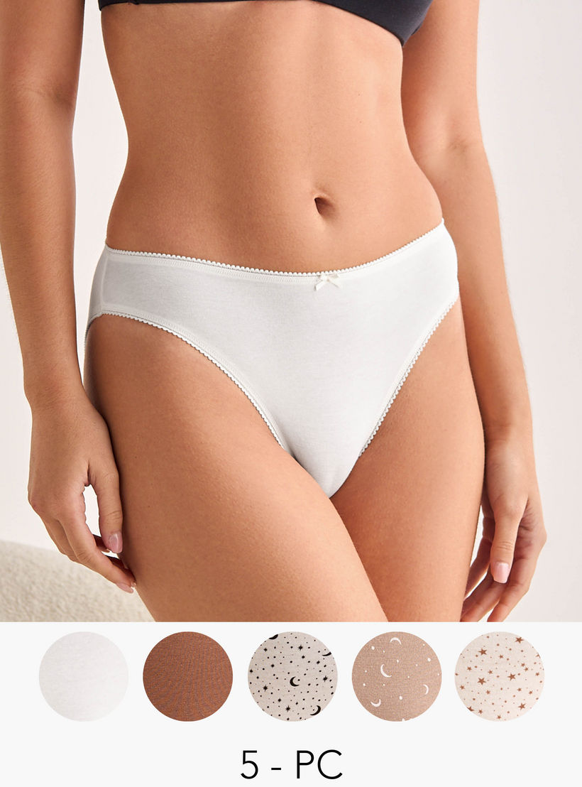 طقم سراويل بيكيني بخصر مرتفع وطبعات متنوعة من سبلاش إنتمتس - طقم 5 قطع-women-clothing-plussize-lingerie-panties-image-1