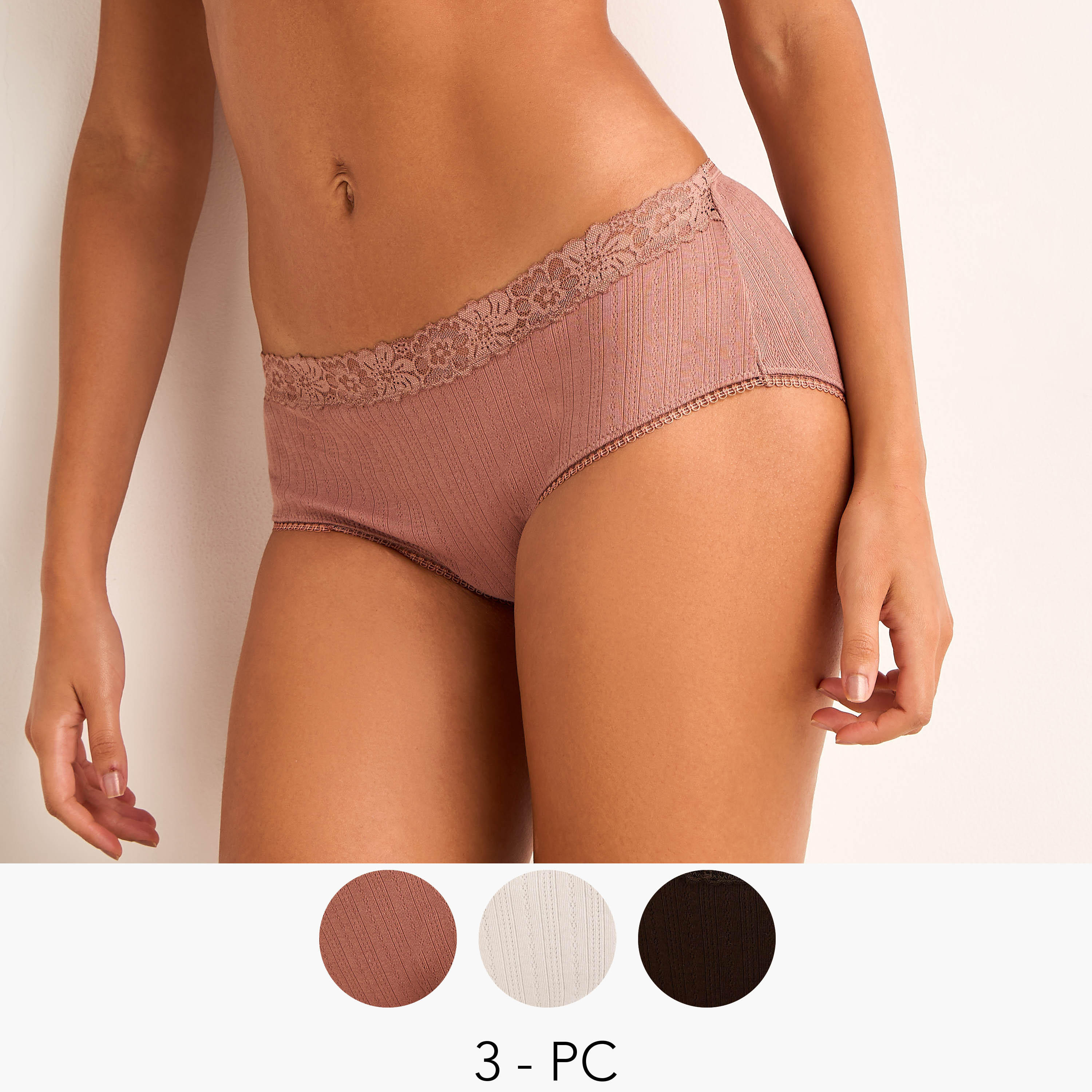 طقم سراويل داخلية بحواف دانتيل 3 قطع مضلعة-women-clothing-lingerie-panties-image-1