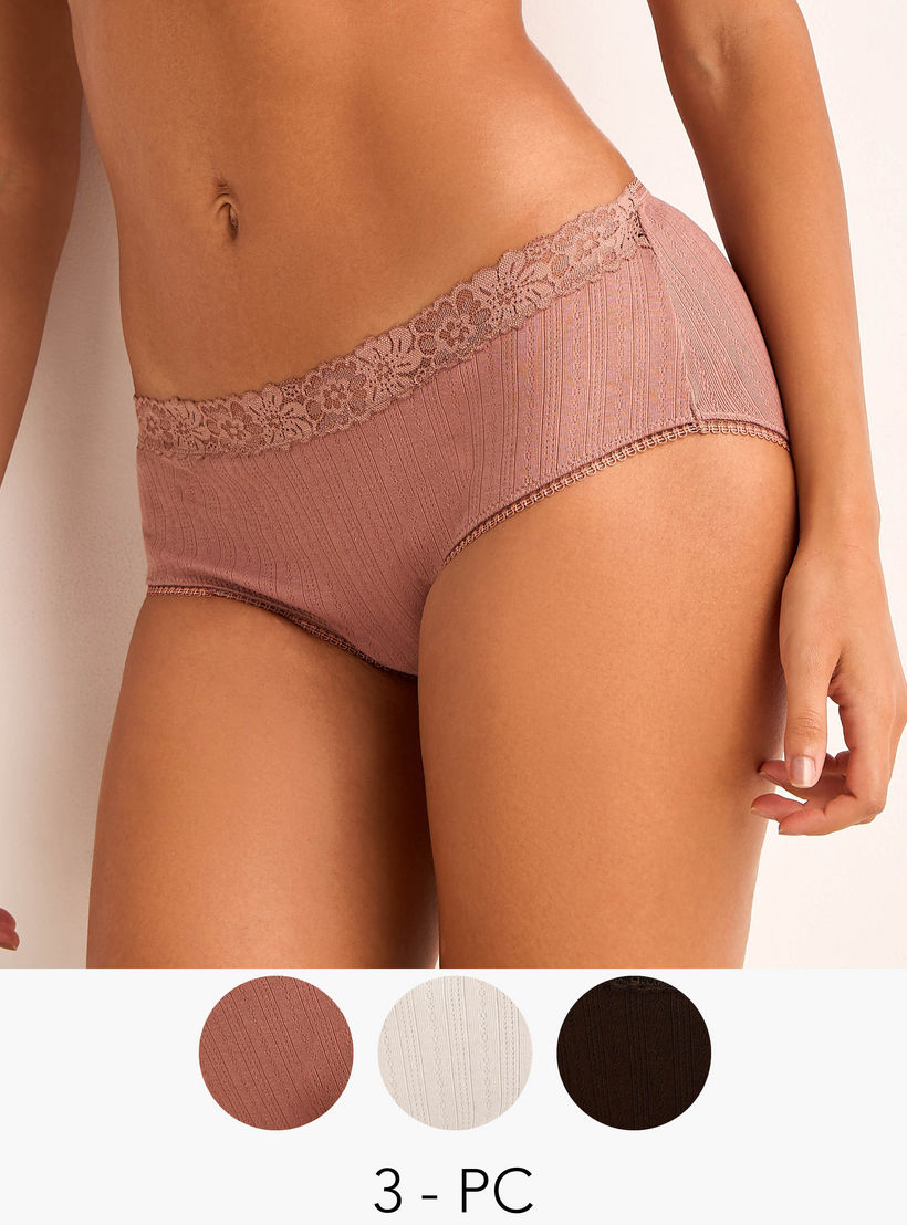 طقم سراويل داخلية بحواف دانتيل 3 قطع مضلعة-women-clothing-lingerie-panties-image-1