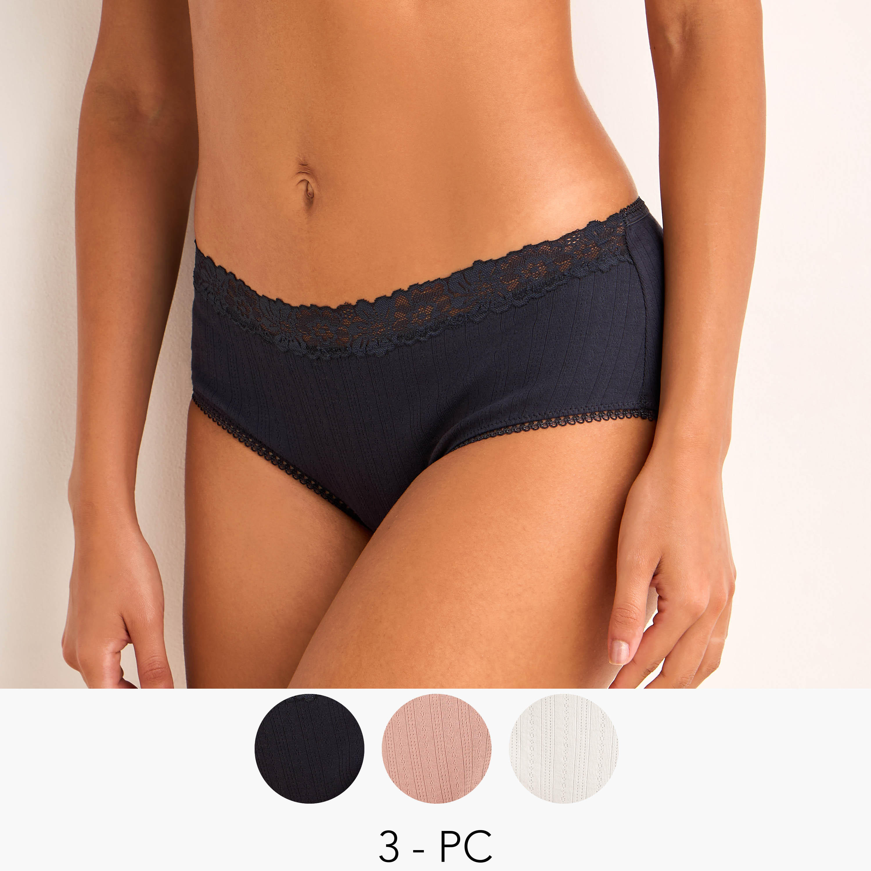 طقم سراويل داخلية بحواف دانتيل 3 قطع مضلعة-women-clothing-plussize-lingerie-panties-image-1