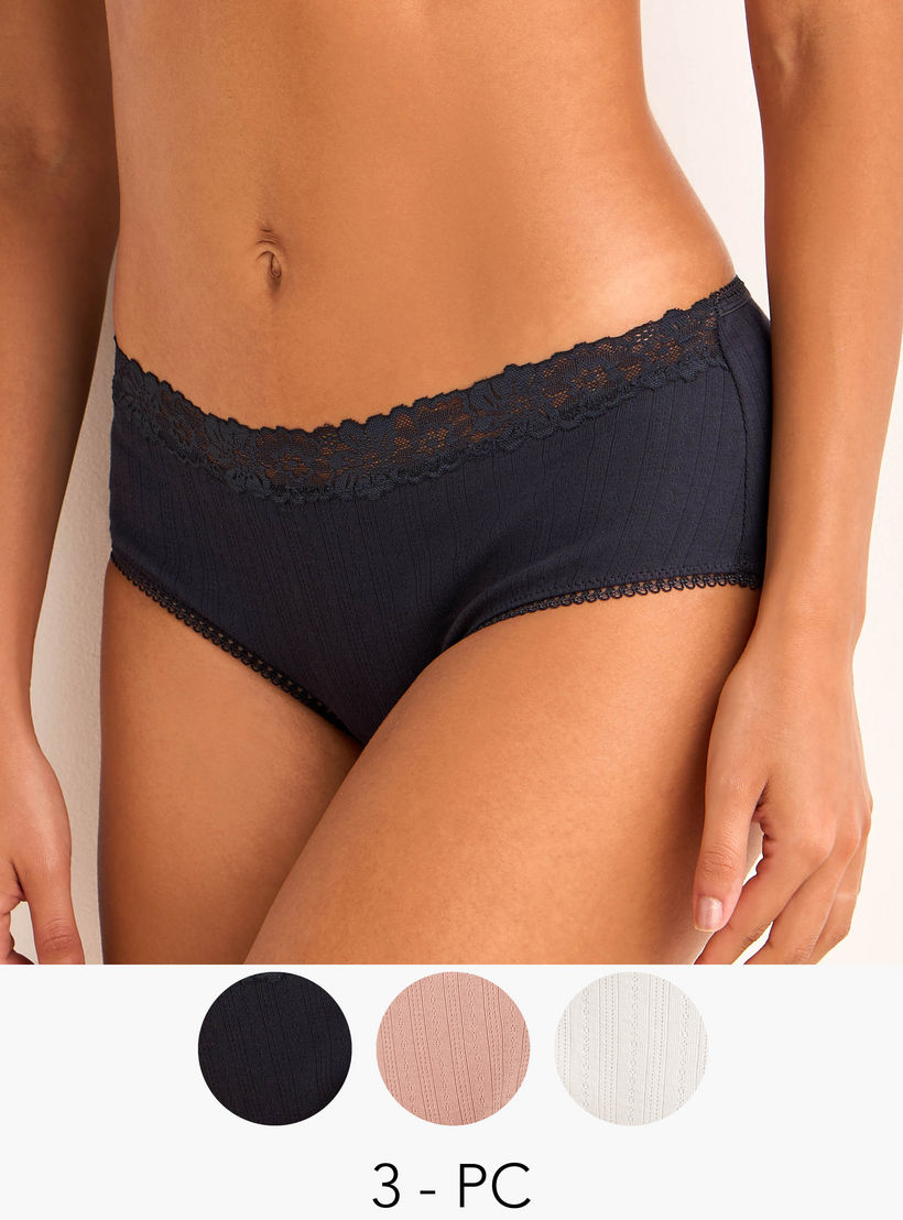 طقم سراويل داخلية بحواف دانتيل 3 قطع مضلعة-women-clothing-plussize-lingerie-panties-image-1