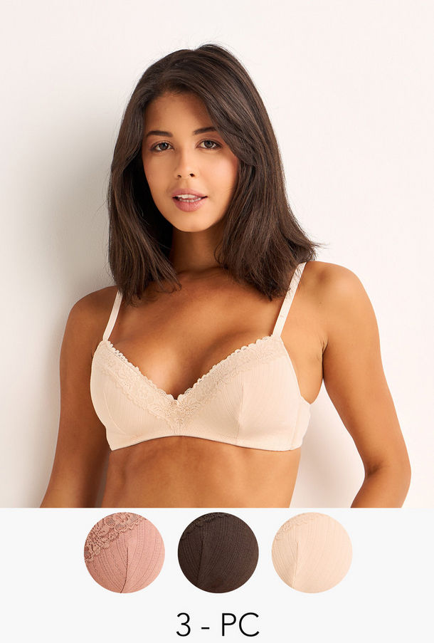 Set of 3 - Seamless Bra Medium Coverage with Lace Trim-women-image-1