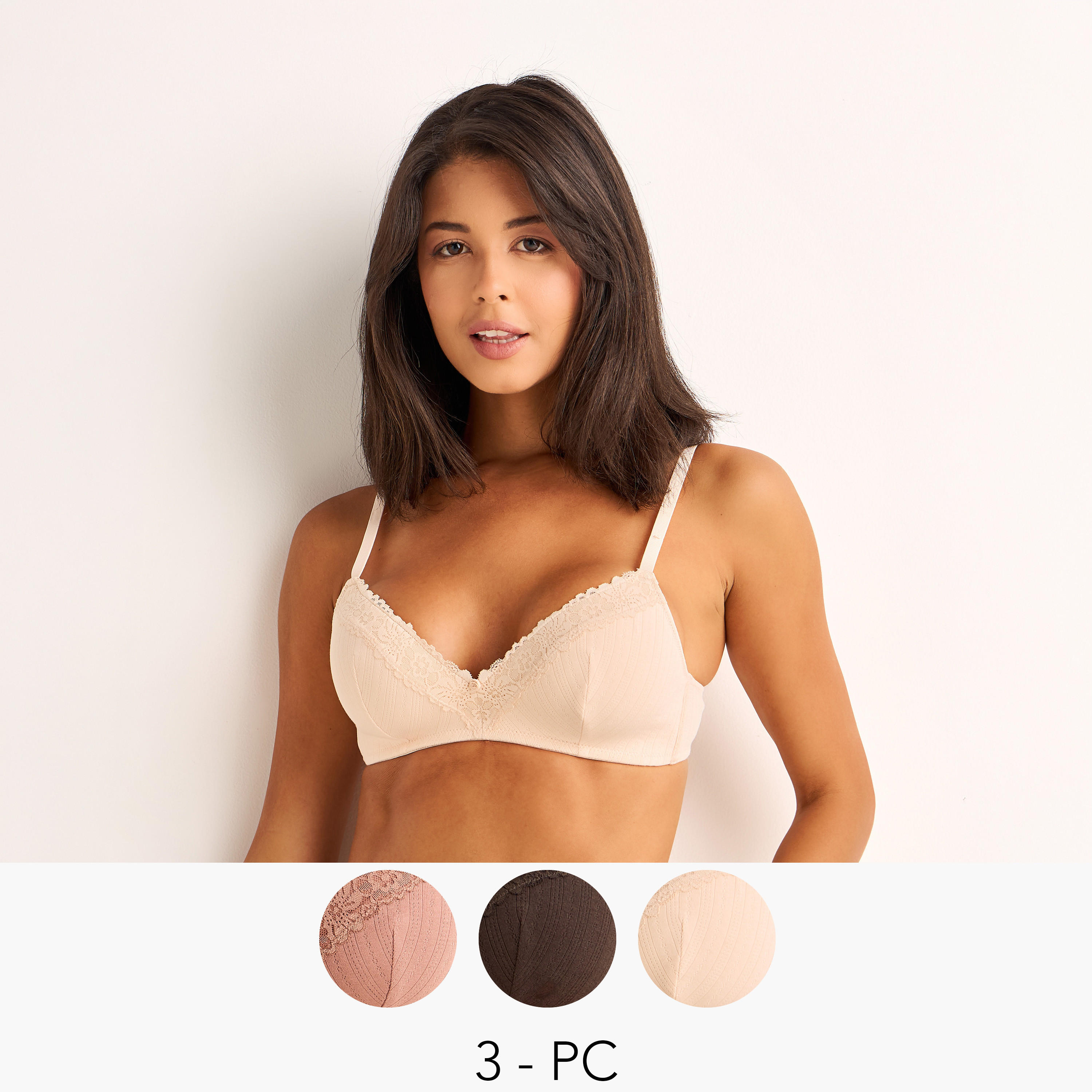 Set of 3 - Seamless Bra Medium Coverage with Lace Trim-women-clothing-lingerie-bras-image-1