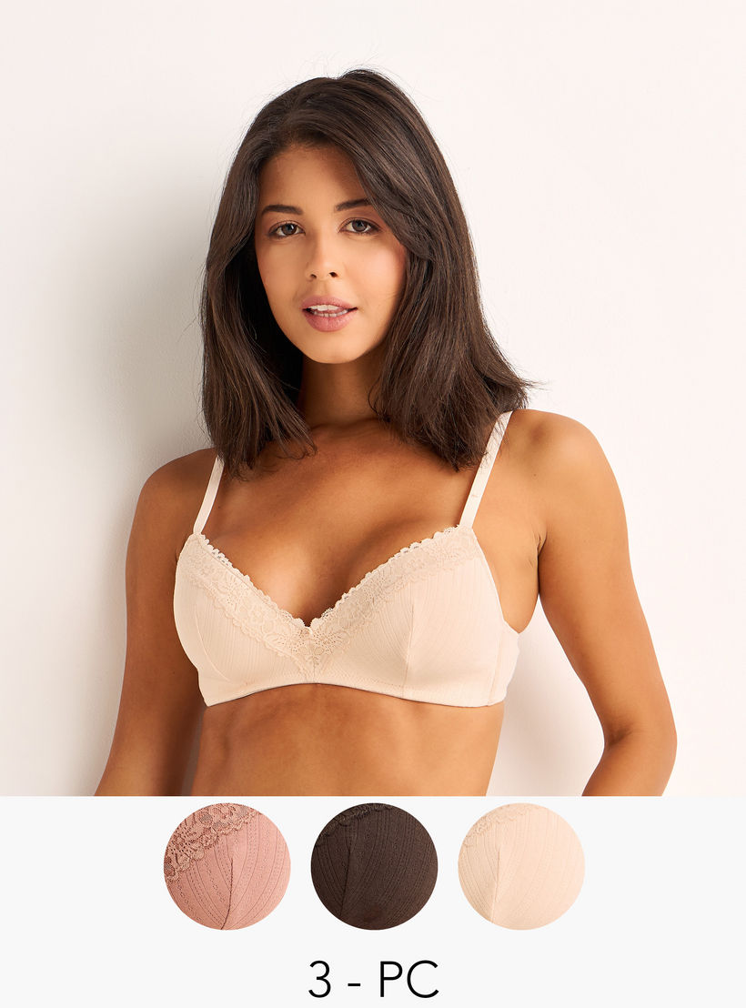 Set of 3 - Seamless Bra Medium Coverage with Lace Trim-women-clothing-lingerie-bras-image-1
