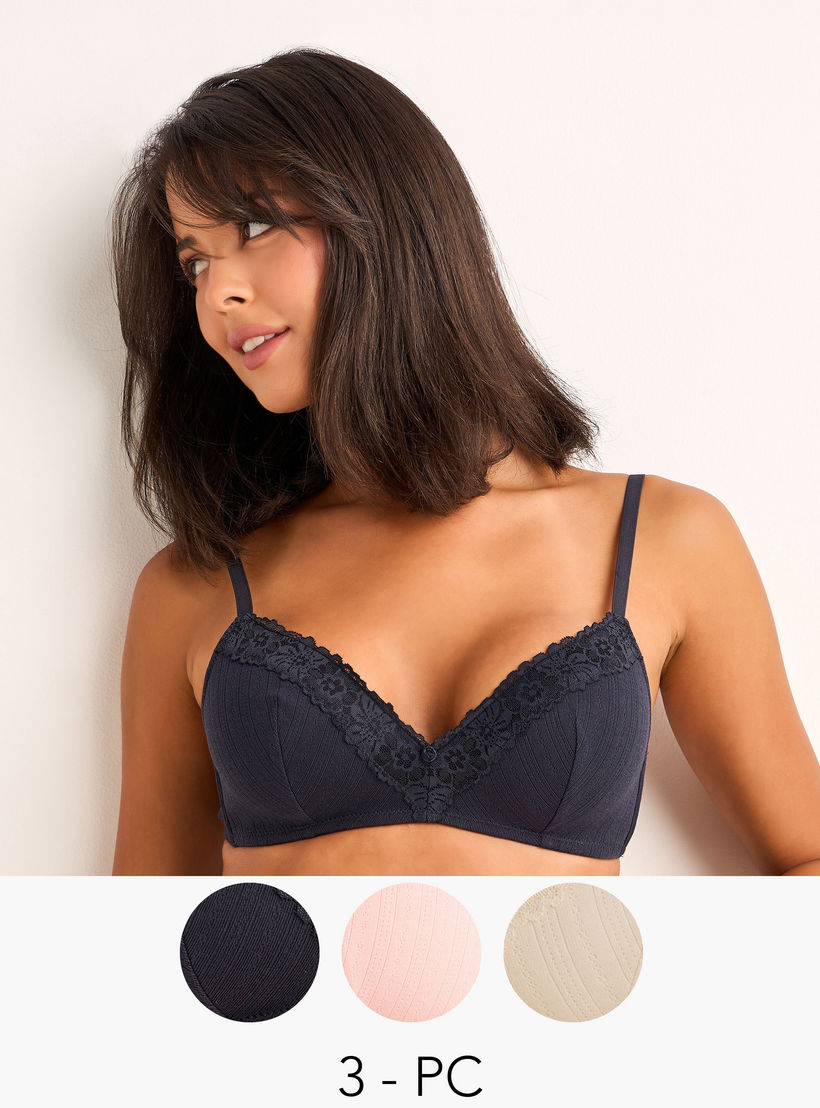 Set of 3 - Seamless Bra Medium Coverage with Lace Trim-women-clothing-lingerie-bras-image-1