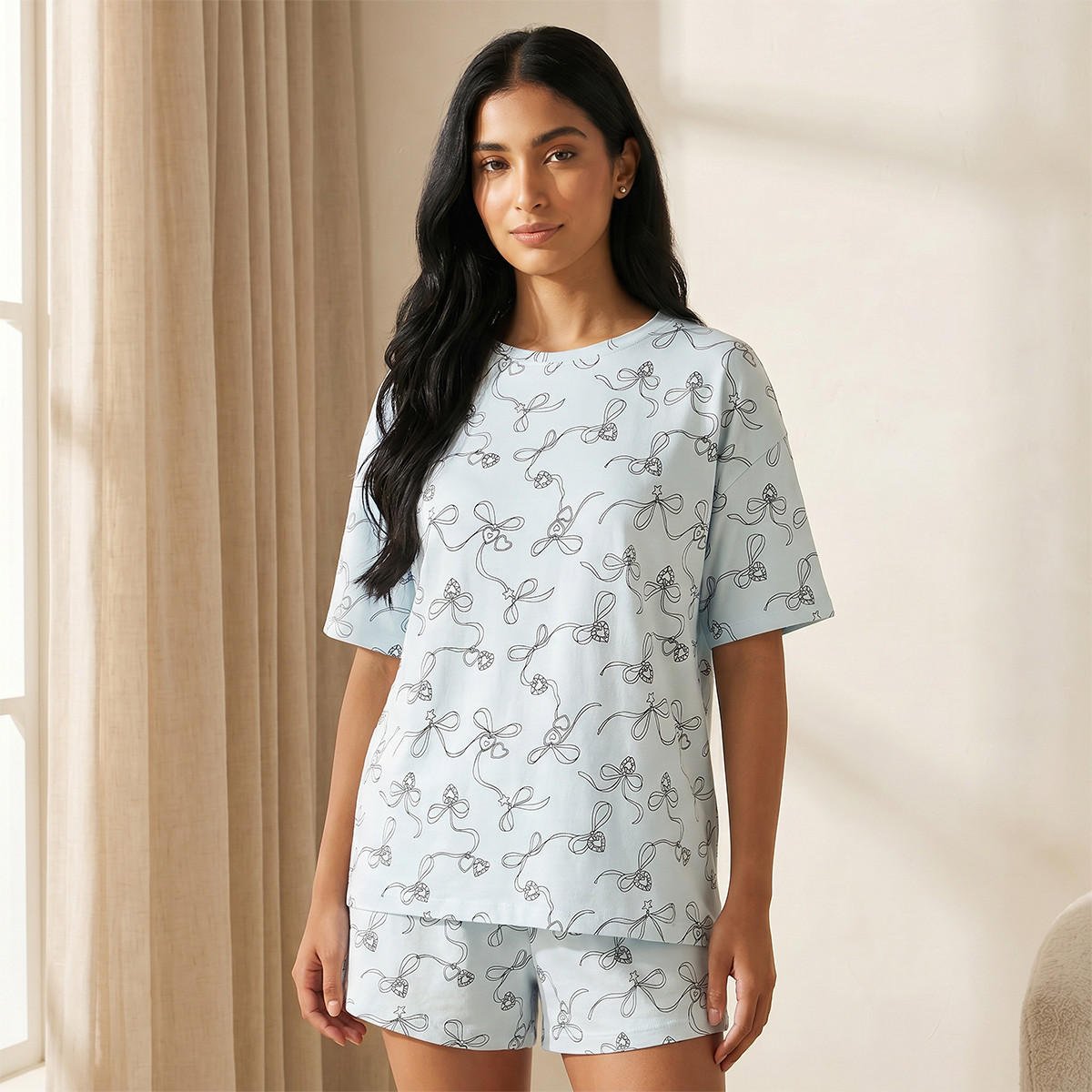 طقم بيجاما قطن تيشيرت وشورت بطبعات من سبلاش إنتيمتس-women-clothing-nightwear-pyjamas-shortsets-image-3