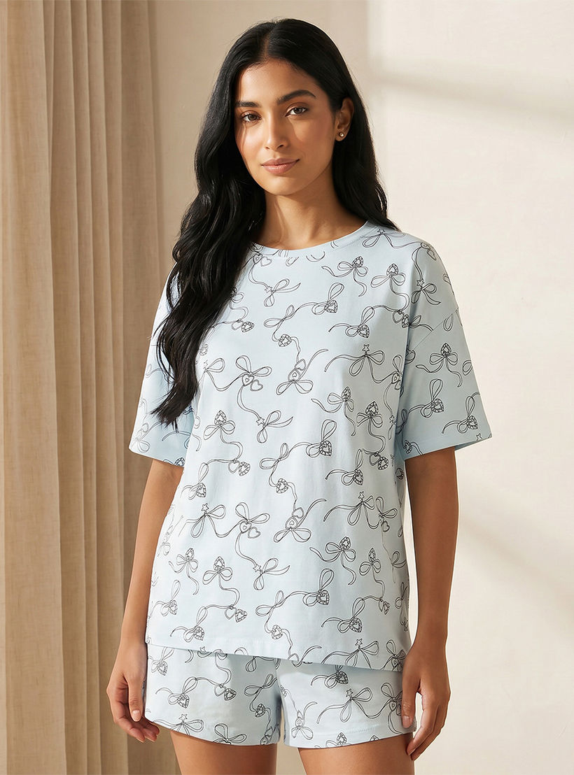 طقم بيجاما قطن تيشيرت وشورت بطبعات من سبلاش إنتيمتس-women-clothing-nightwear-pyjamas-shortsets-image-3